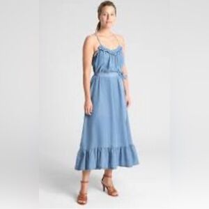 GAP Blue Maxi Dress Ruffle Denim Belt